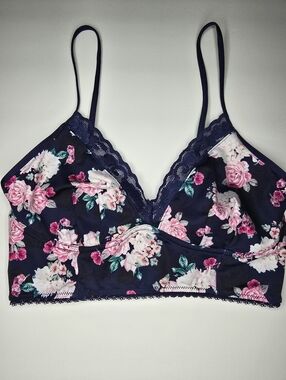 INC International Concepts Floral Lace Trim Bralette Navy Pink Women's Bouquet